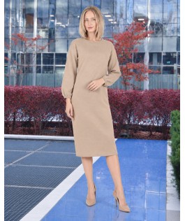 Rochie dreaptă beige din lână